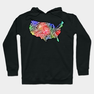 Colorful mandala art map of the United States of America Hoodie